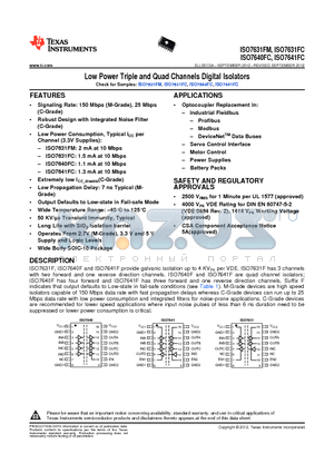 ISO7631FMDW datasheet - Low Power Triple and Quad Channels Digital Isolators