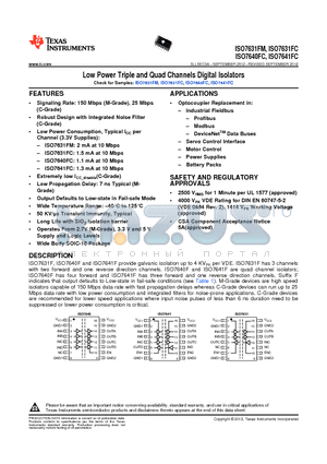 ISO7631FMDWR datasheet - Low Power Triple and Quad Channels Digital Isolators
