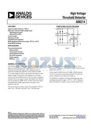 AD8214ARMZ-RL datasheet - High Voltage Threshold Detector