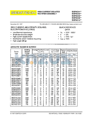 ISOPAC0104 datasheet - HIGH CURRENT ISOLATED RECTIFIER ASSEMBLY