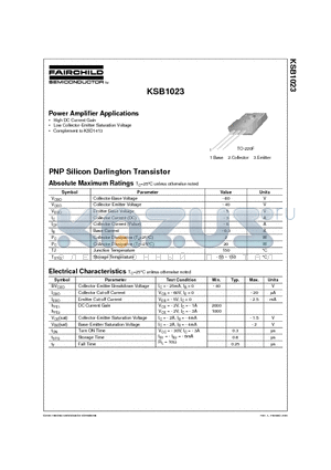 KSB1023 datasheet - Power Amplifier Applications
