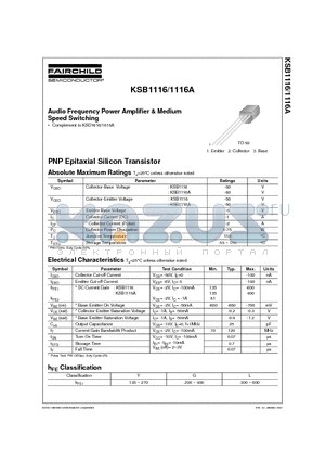 KSB1116 datasheet - Audio Frequency Power Amplifier & Medium Speed Switching