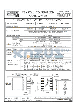 E92-542 datasheet - SURFACE MOUNT ECL OSCILLATOR