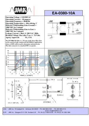 EA-0380-10A datasheet - Operating Voltage = 115/250VAC Operating Current = 10 amperes