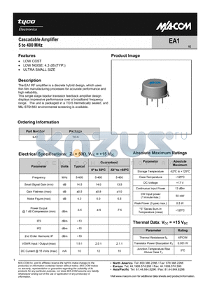 EA1 datasheet - Cascadable Amplifier 5 to 400 MHz