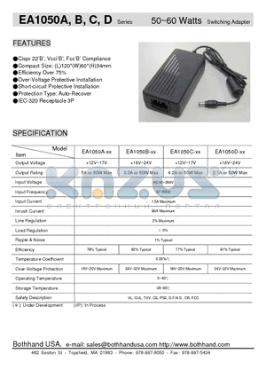 EA1050D datasheet - 50~60 Watts Switching Adapter