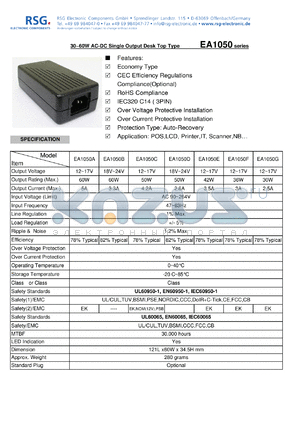 EA1050E datasheet - 30~60W AC-DC Single Output Desk Top Type