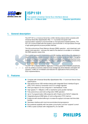 ISP1181DGG datasheet - Full-speed Universal Serial Bus interface device