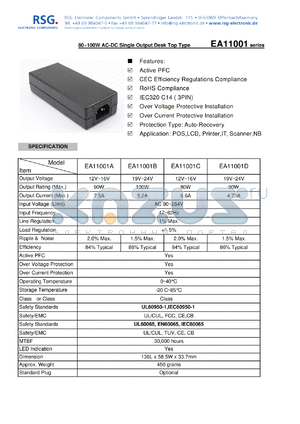 EA11001D datasheet - 80~100W AC-DC Single Output Desk Top Type