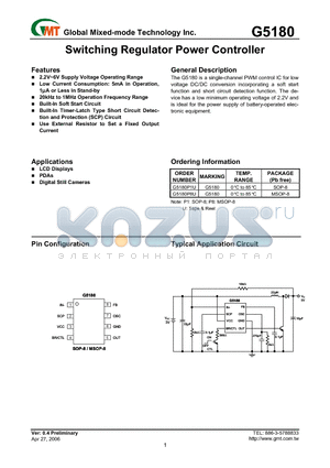 G5180P8U datasheet - Switching Regulator Power Controller