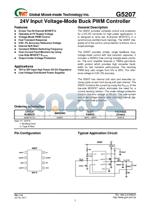 G5207 datasheet - 24V Input Voltage-Mode Buck PWM Controller