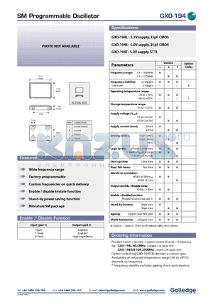 GXO-194 datasheet - SM PROGRAMMABLE OSCILLATOR