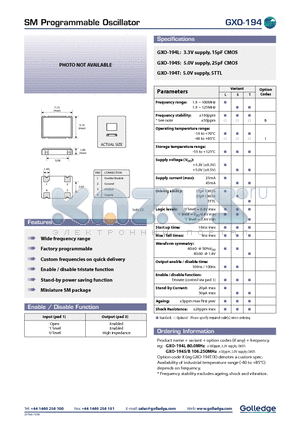 GXO-194T datasheet - SM PROGRAMMABLE OSCILLATOR