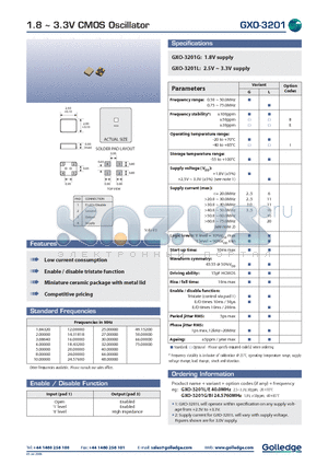 GXO-3201 datasheet - 1.8~2.2V CMOS OSXILLATOR