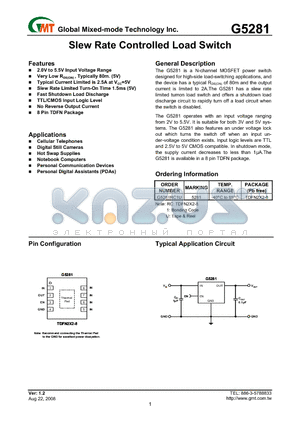 G5281 datasheet - Slew Rate Controlled Load Switch