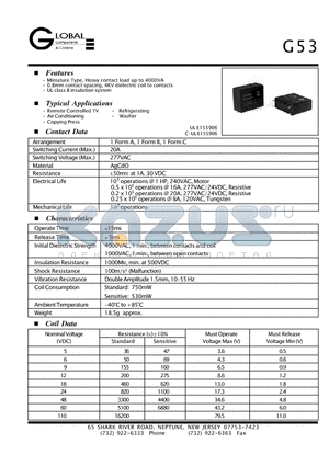 G53AD-DC12K datasheet - Miniature Type, Heavy contact load up to 4000VA