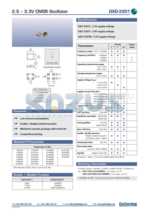 GXO-3301M datasheet - 2.5 ~ 3.3V CMOS Oscillator