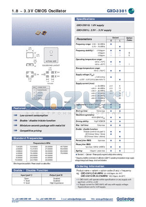 GXO-3301 datasheet - 1.8 ~ 3.3V CMOS Oscillator