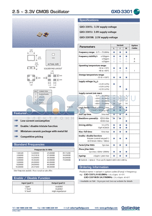 GXO-3301A datasheet - 2.5 ~ 3.3V CMOS Oscillator