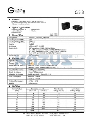 G53AS-DC12 datasheet - Miniature Type, Heavy contact load up to 4000VA