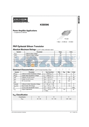 KSB596 datasheet - Power Amplifier Applications