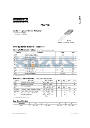 KSB772 datasheet - Audio Frequency Power Amplifier