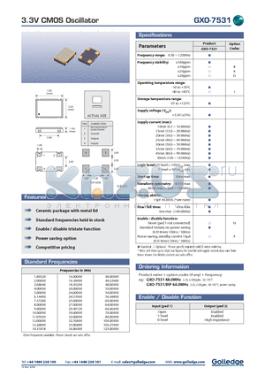GXO-7531 datasheet - 3.3V CMOS Oscillator