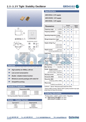 GXO-5332 datasheet - 2.5~3.3V Tight Stability Oscillator