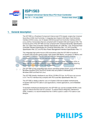 ISP1563 datasheet - Hi-Speed Universal Serial Bus PCI Host Controller