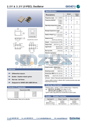 GXO-E72 datasheet - 2.5V & 3.3V LV-PECL Oscillator