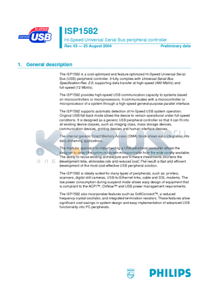 ISP1582BS datasheet - Hi-Speed Universal Serial Bus peripheral controller