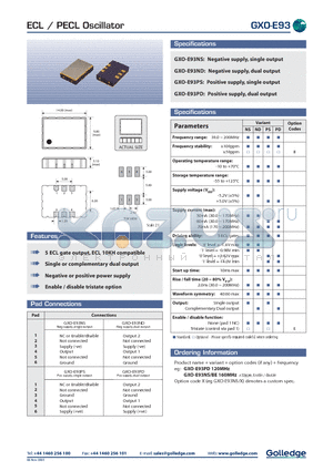 GXO-E93NS datasheet - ECL/ PECL OSCILLATOR