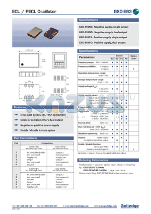 GXO-E93PS datasheet - ECL/ PECL OSCILLATOR
