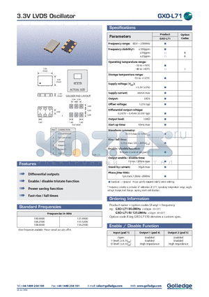 GXO-L71 datasheet - 3.3V LVDS Oscillator