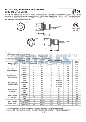 G55M datasheet - T-1-3/4 (5 mm) Panel Mount LED Indicator
