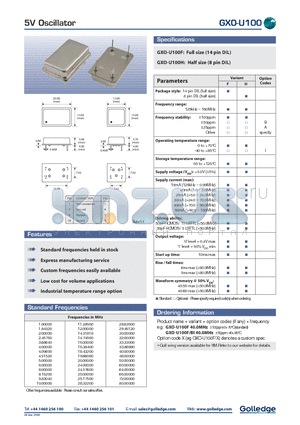 GXO-U100H datasheet - 5V OSCILLATOR