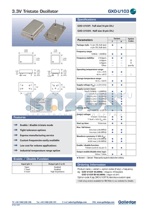 GXO-U103 datasheet - 3.3V Tristate Oscillator