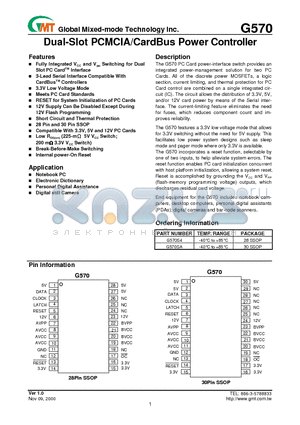 G570 datasheet - Dual-Slot PCMCIA/CardBus Power Controller