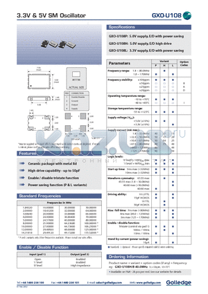 GXO-U108L datasheet - 3.3V & 5V SM OSCILLATOR