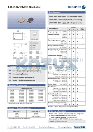 GXO-U109 datasheet - 1.8 ~ 2.8V CMOS Oscillator