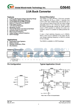 G5640 datasheet - 2.5A Buck Converter