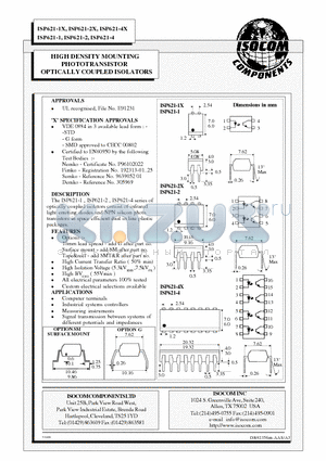 ISP621-1 datasheet - HIGH DENSITY MOUNTING PHOTOTRANSISTOR OPTICALLY COUPLED ISOLATORS