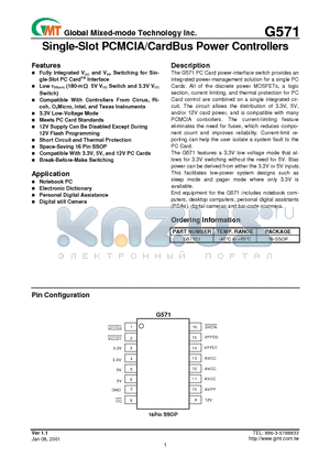 G571 datasheet - Single-Slot PCMCIA/CardBus Power Controllers