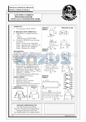 ISP624-4 datasheet - LOW INPUT CURRENT PHOTOTRANSISTOR OPTICALLY COUPLED ISOLATORS