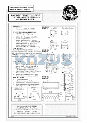 ISP626-1 datasheet - LOW INPUT CURRENT A.C. INPUT PHOTOTRANSISTOR OPTICALLY COUPLED ISOLATORS