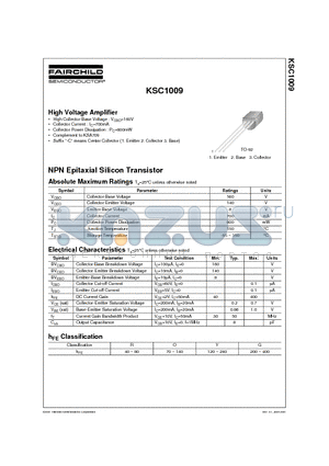 KSC1009 datasheet - High Voltage Amplifier