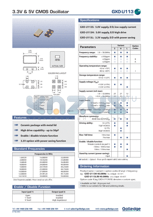 GXO-U113L datasheet - 3.3V & 5V CMOS Oscillator