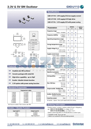 GXO-U113S datasheet - 3.3V & 5V SM OSCILLATOR