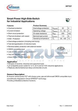 ISP752T_08 datasheet - Smart Power High-Side-Switch for Industrial Applications