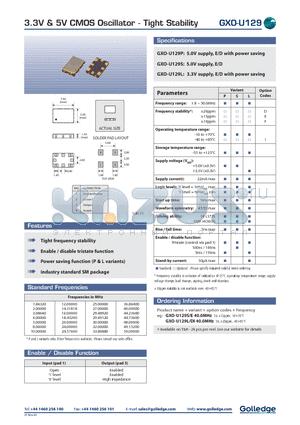 GXO-U129L datasheet - 3.3V & 5V CMOS Oscillator Tight Stability